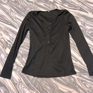 Black Long Sleeve Button Up Top